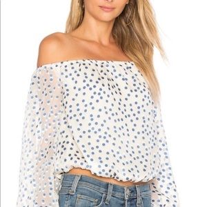 Lovers + Friends  Oh Girl Top in Speckled Ocean Off the Shoulder Top - Medium